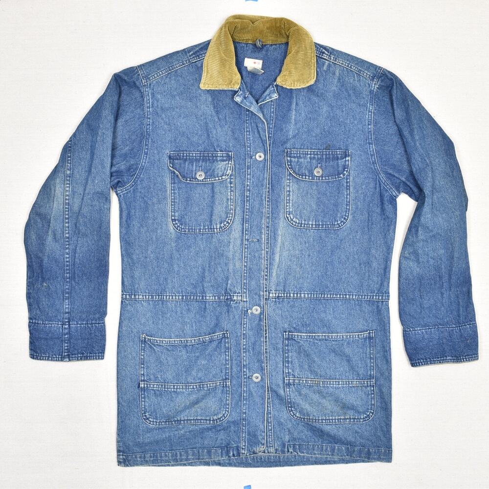 Denim Workwear Jacket with Corduroy Collar - Blue